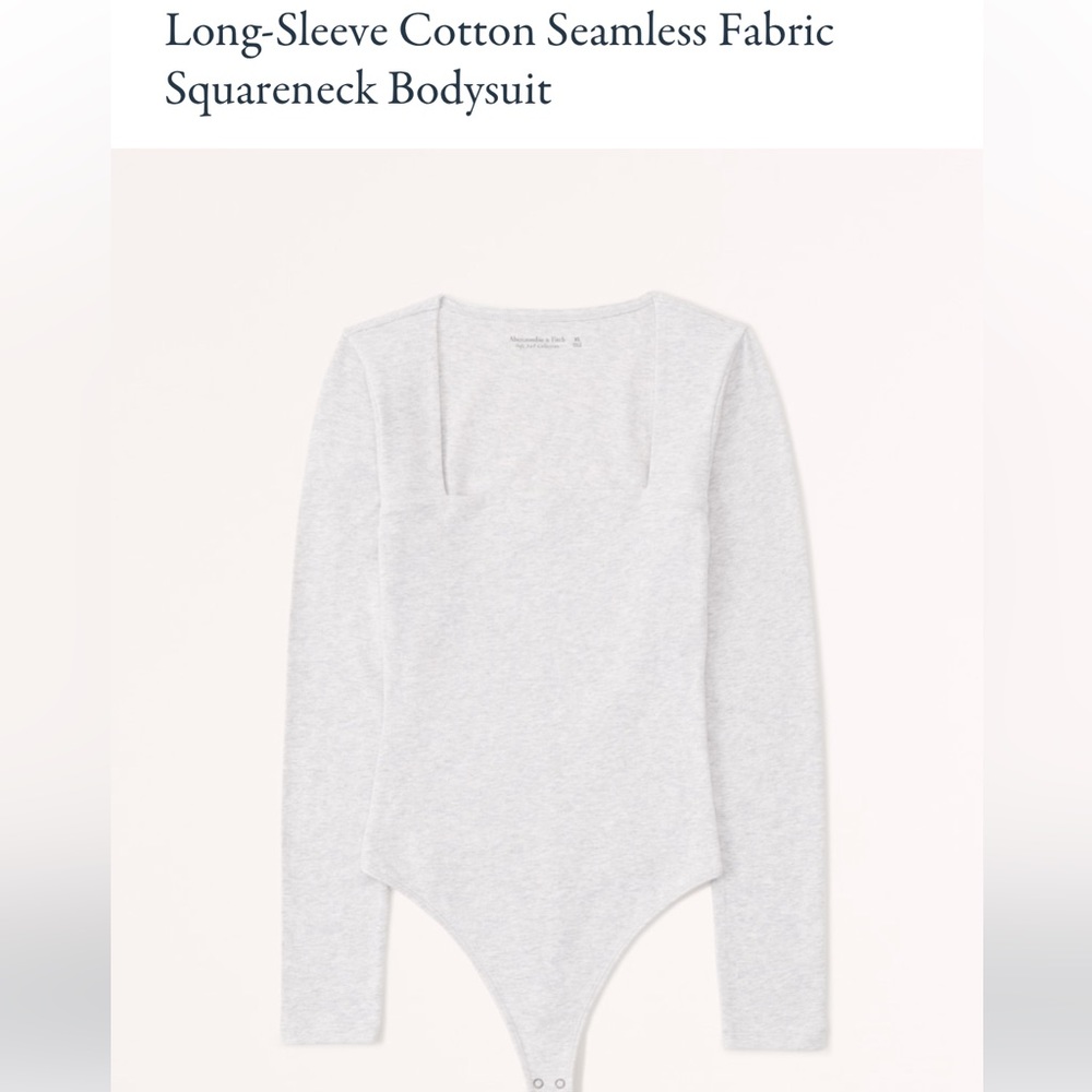 Abercrombie Long Sleeve Cotton Squareneck Bodysuit | Light Grey | Size Large